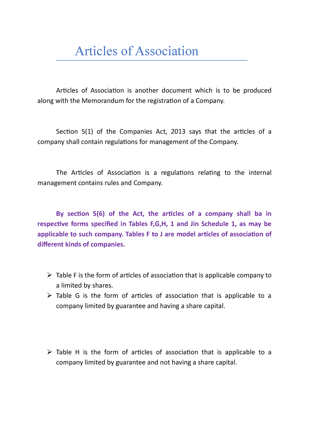 articles of association essay