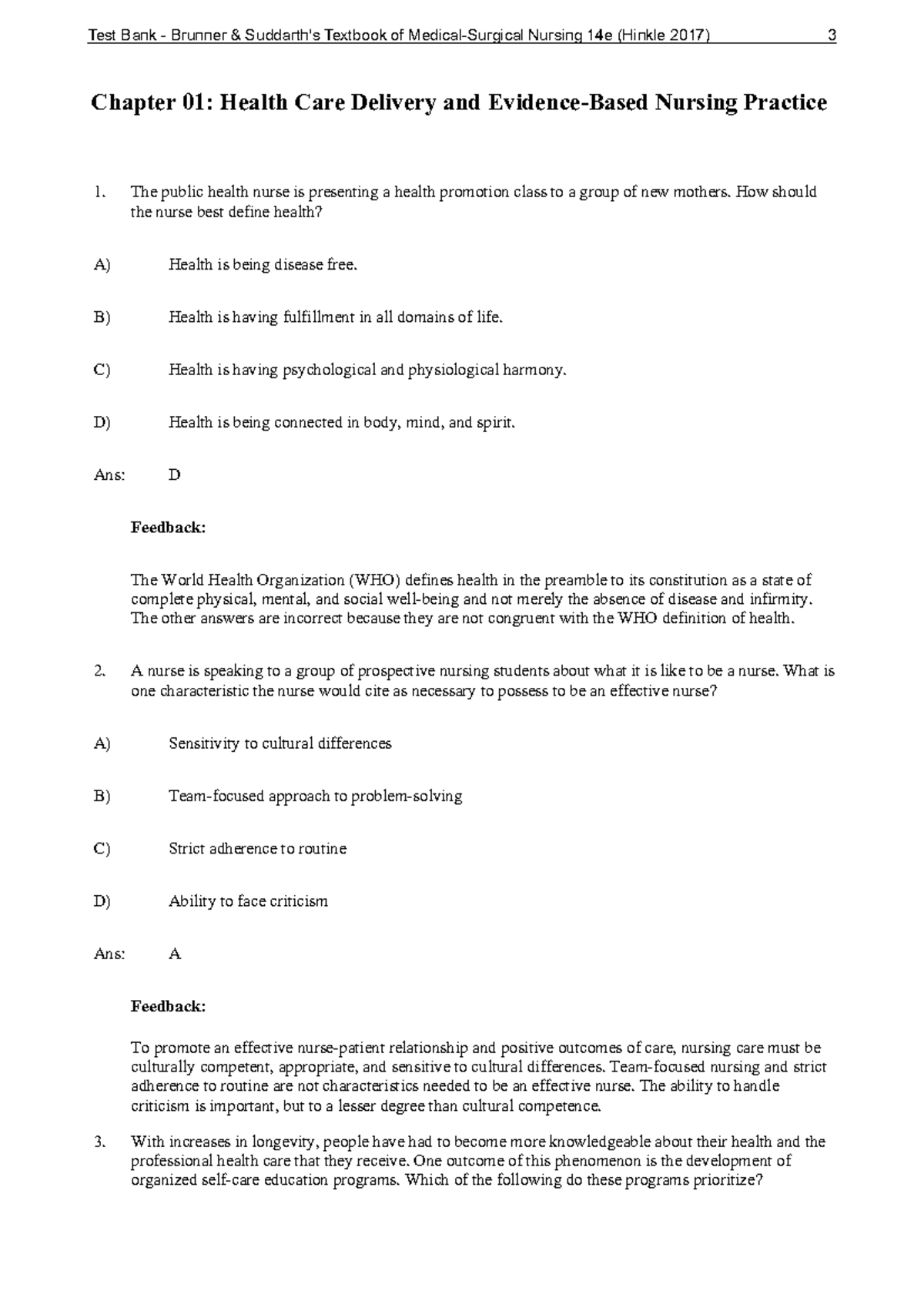 Ch 01 - Test Bank - Chapter 01: Health Care Delivery And Evidence-Based ...