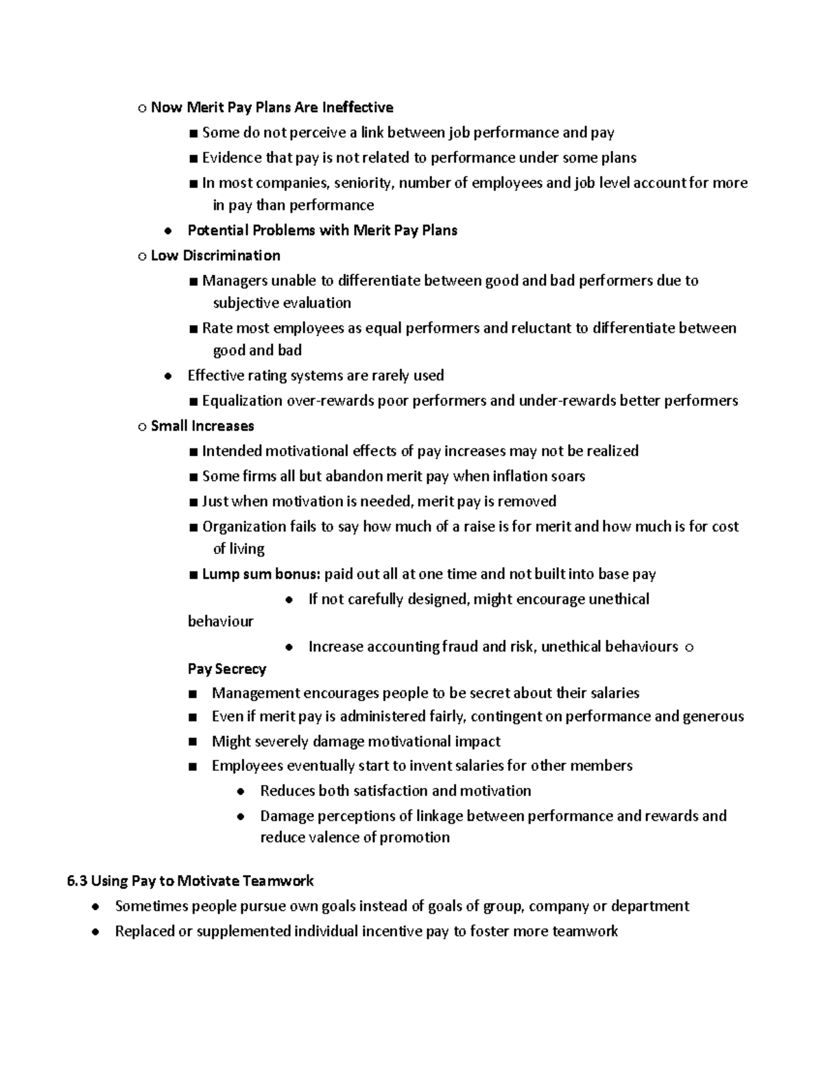BU288 Notes 50-55 - Now Merit Pay Plans Are Ineffective Some do not ...