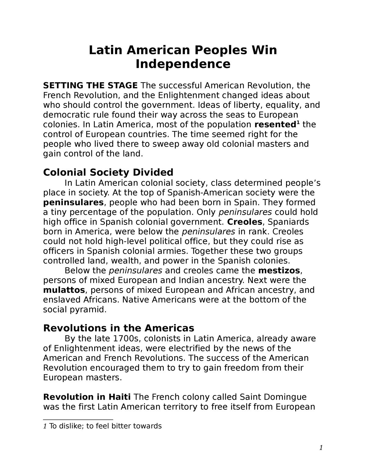 essay about latin american independence