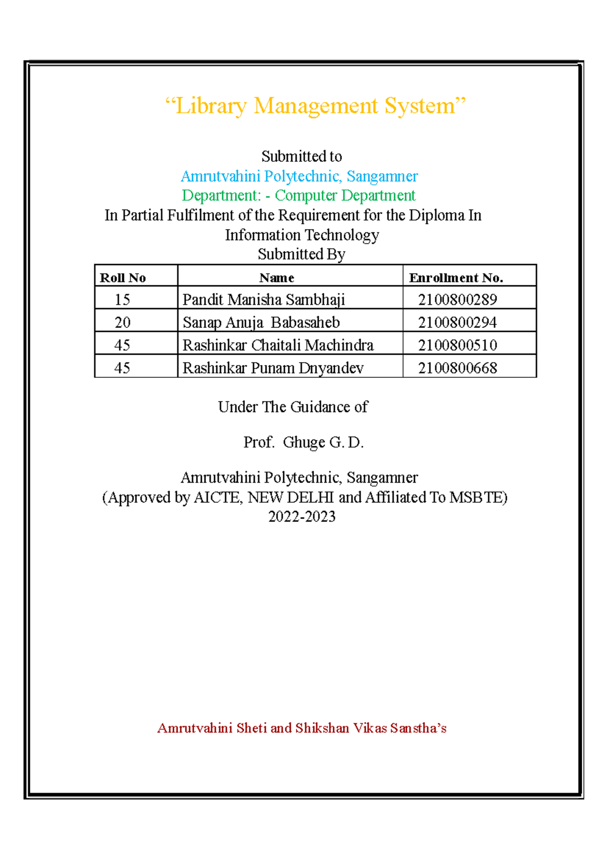 JAVA Report - About project - “Library Management System” Submitted to ...