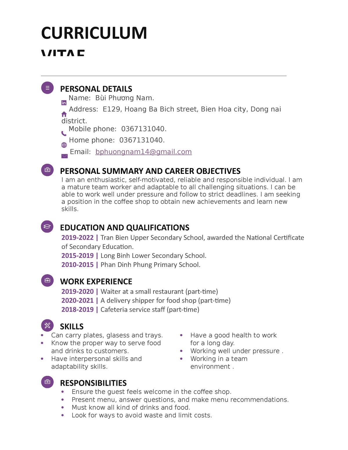 Curriculum Vitae - note ghi bài - CURRICULUM VITAE PERSONAL DETAILS ...