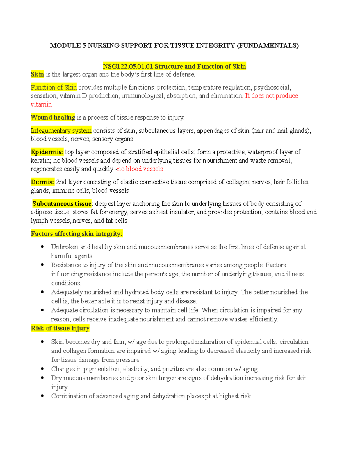 Module 5 Tissue Integrity - MODULE 5 NURSING SUPPORT FOR TISSUE ...