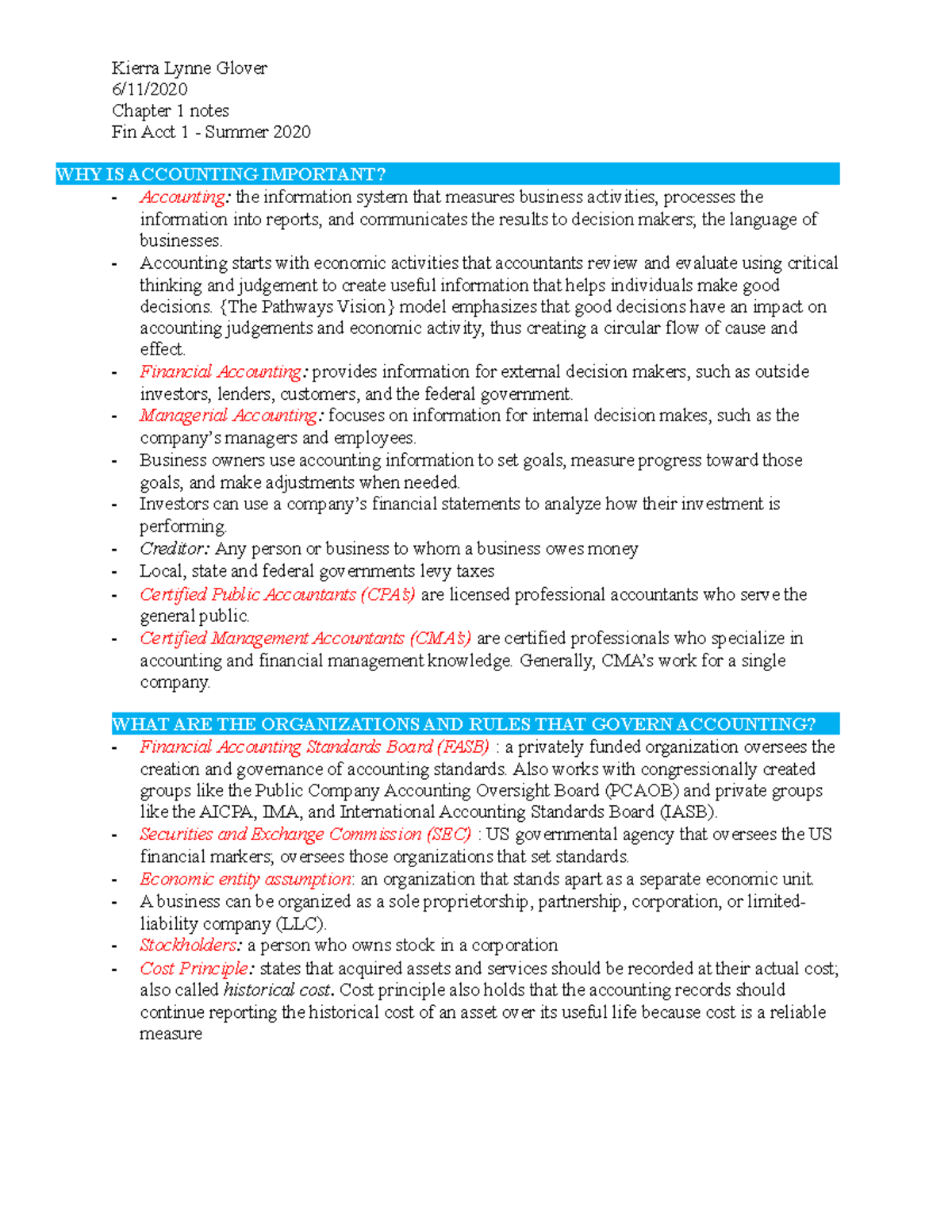 Ch 1 Accounting And The Business Environment - 6/11/ Chapter 1 Notes ...