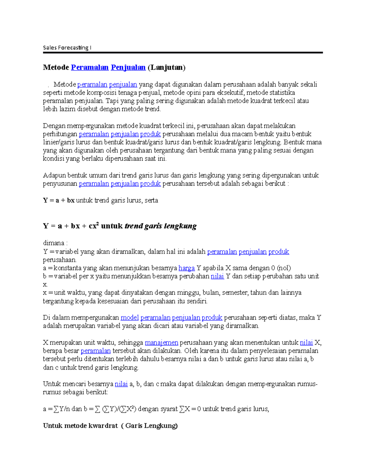 Sales Forecasting II - Latihan Pasar Keuangan - Sales Forecasting I ...