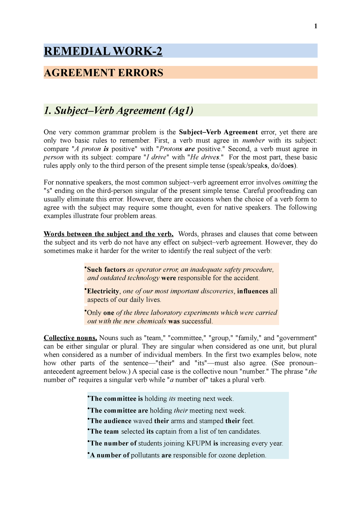 101 Sem 111 Agreement Errors REMEDIAL WORK AGREEMENT ERRORS 1 