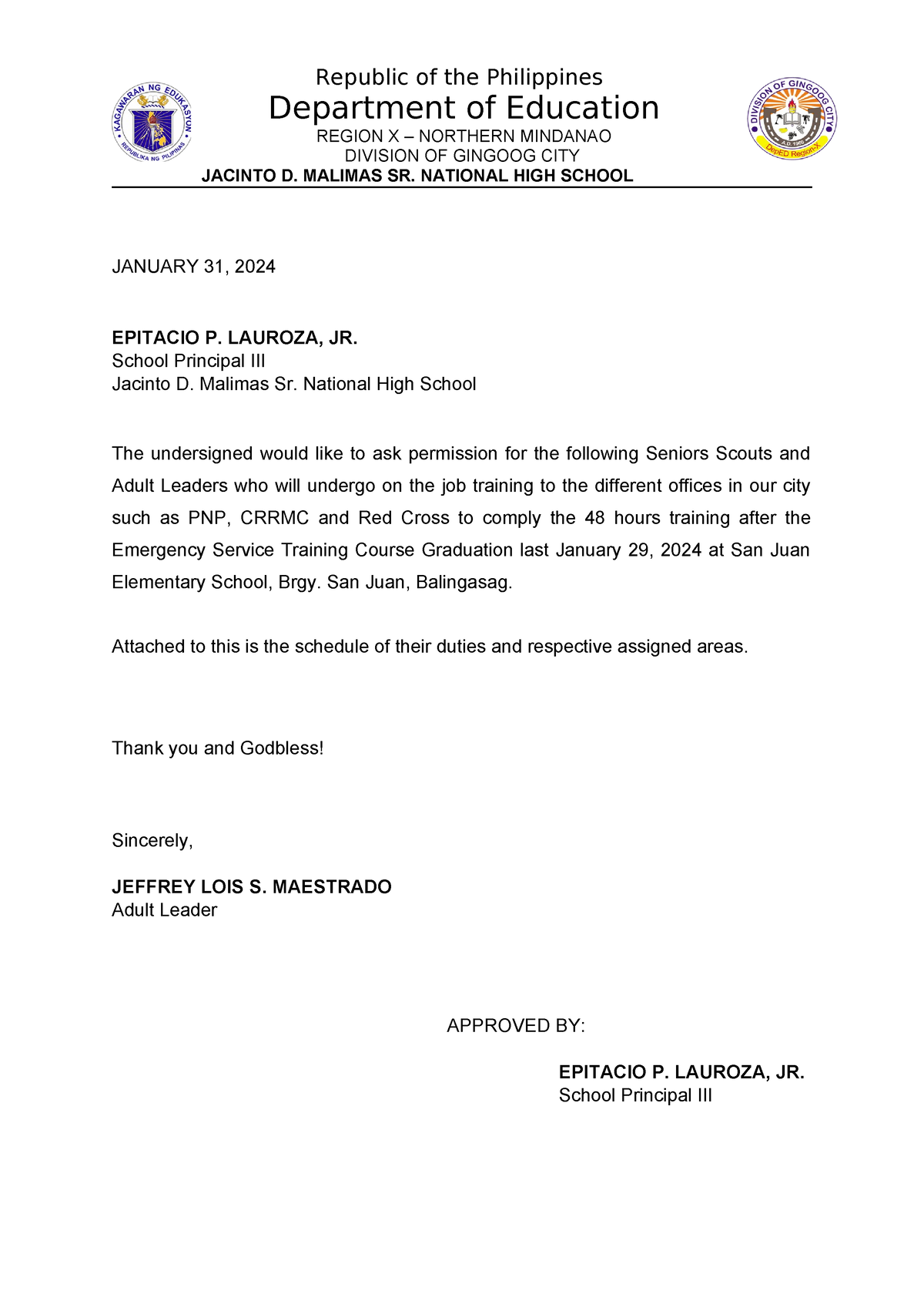 ESTC Letter Request - yes - Republic of the Philippines Department of ...