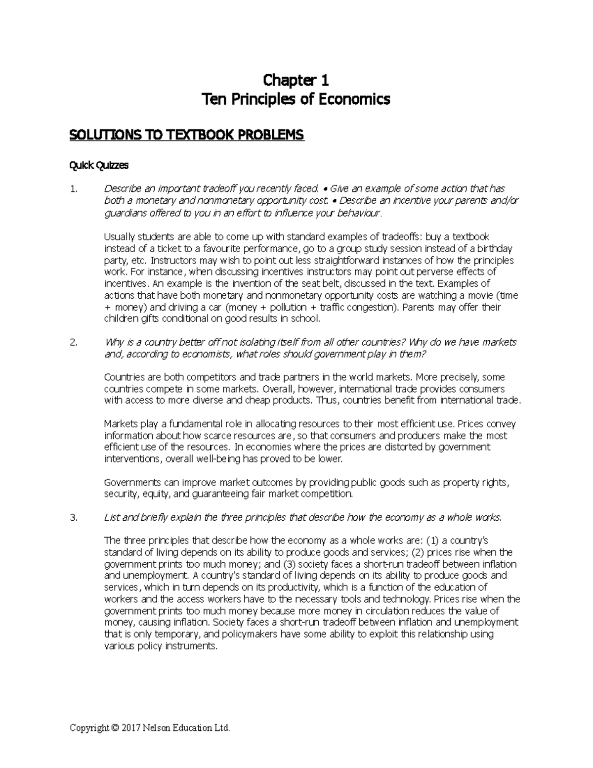 Ch1 Solutions - Chapter 1 Ten Principles Of Economics SOLUTIONS TO ...