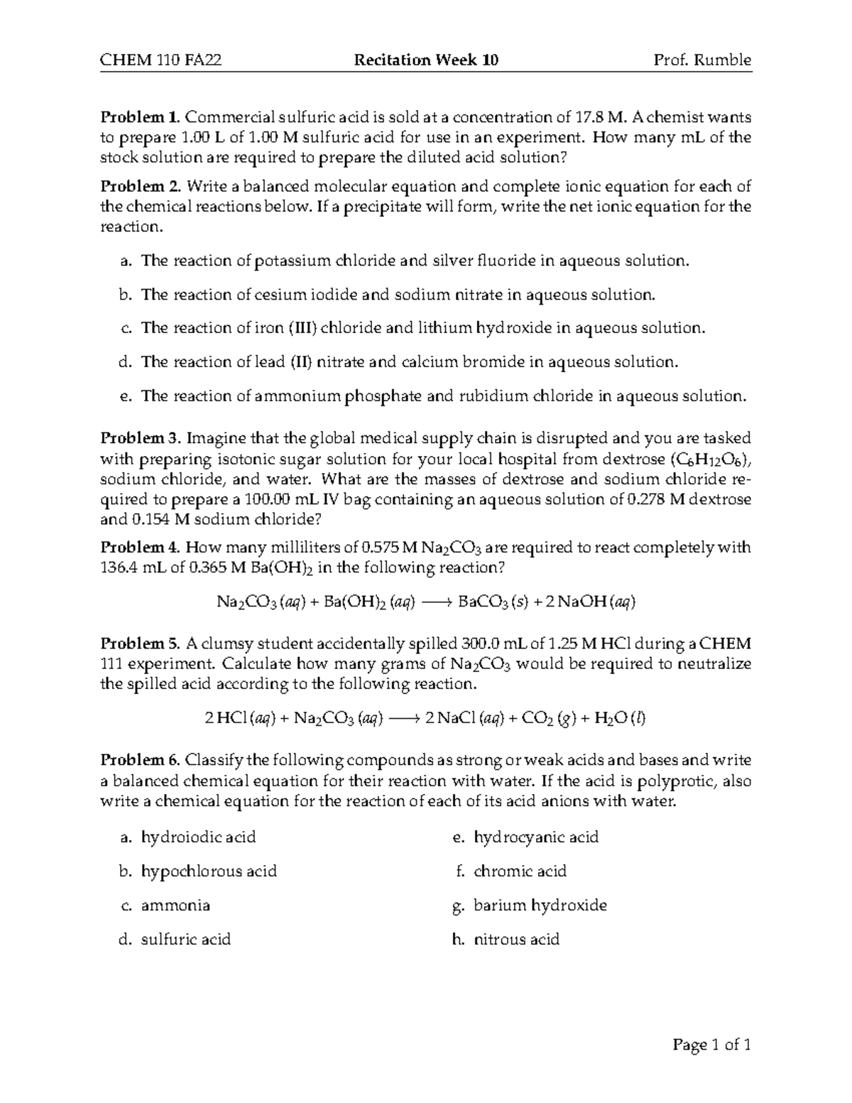 Chem110 Rec Week10 - Chem Recitation Practice - CHEM 110 FA22 ...