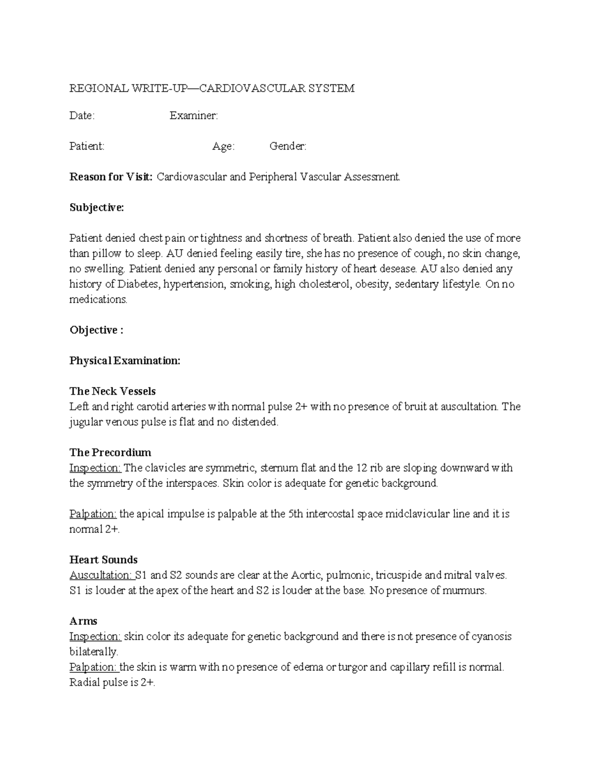 Regional Write-UP— Cardiovascular System - REGIONAL WRITE-UP ...