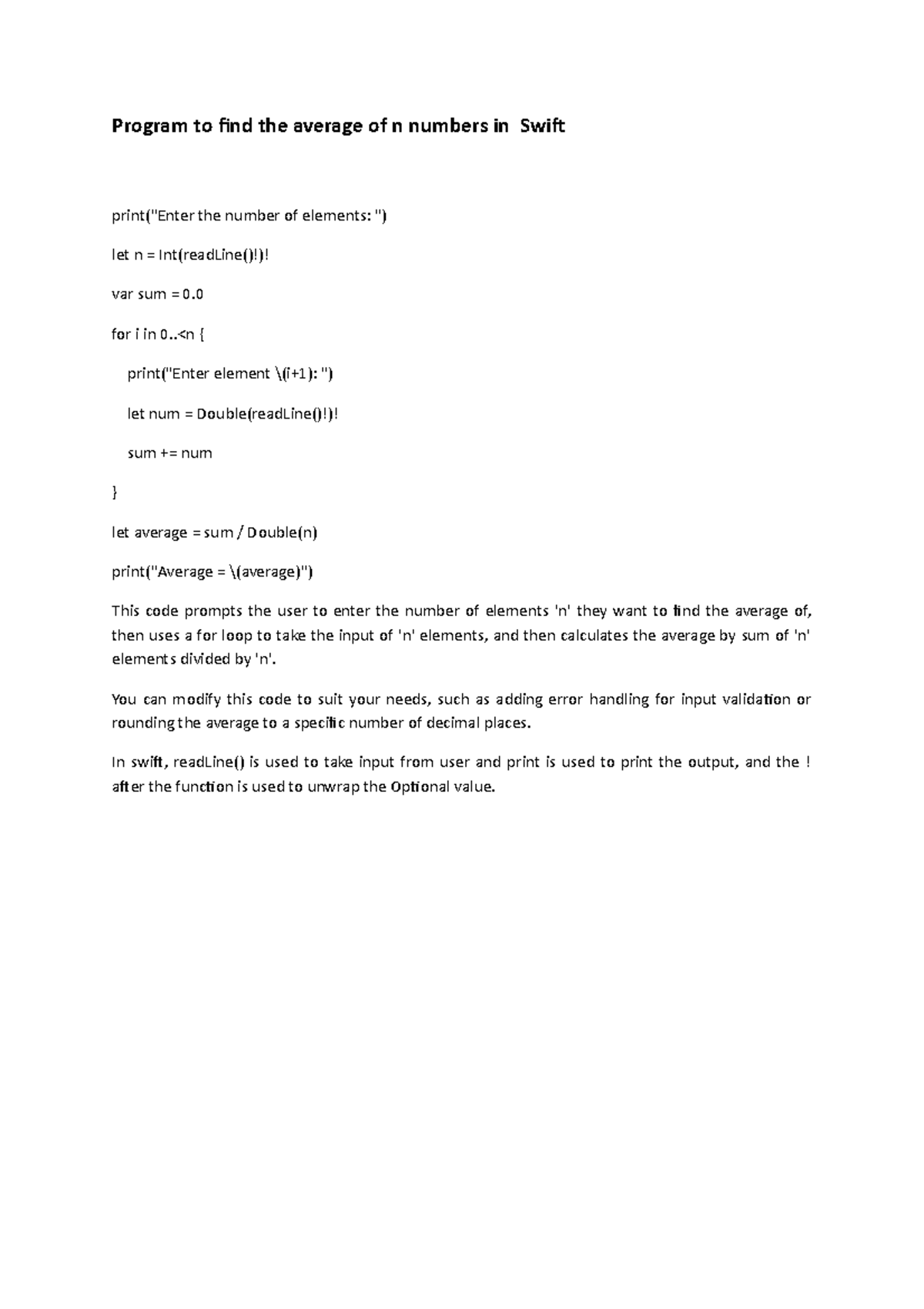 average-swift-program-to-find-the-average-of-n-numbers-in-swif-print