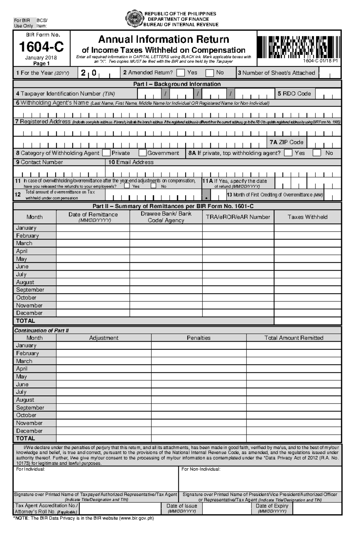 Form 1604 C - form - REPUBLIC OF THE PHILIPPINES DEPARTMENT OF FINANCE ...