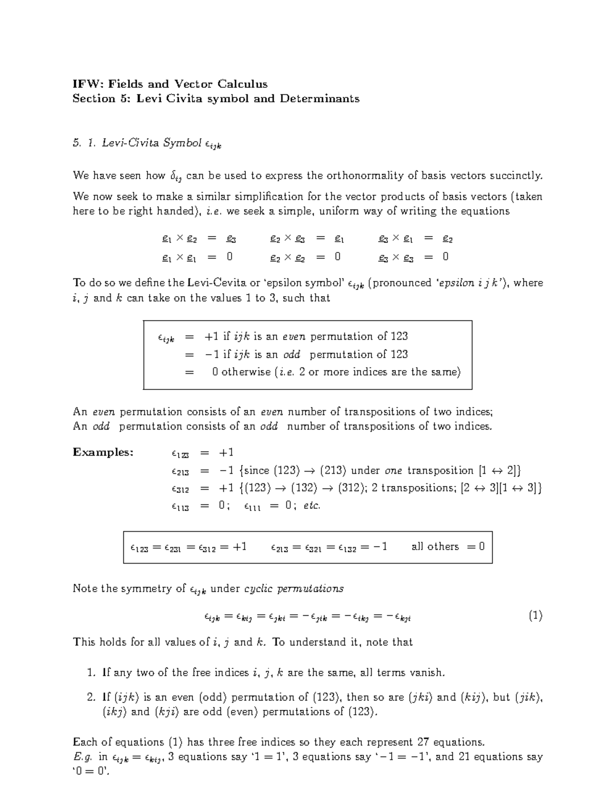 Lecture 5: Levi Civita Symbol And Determinants - IFW: Fields And Vector ...