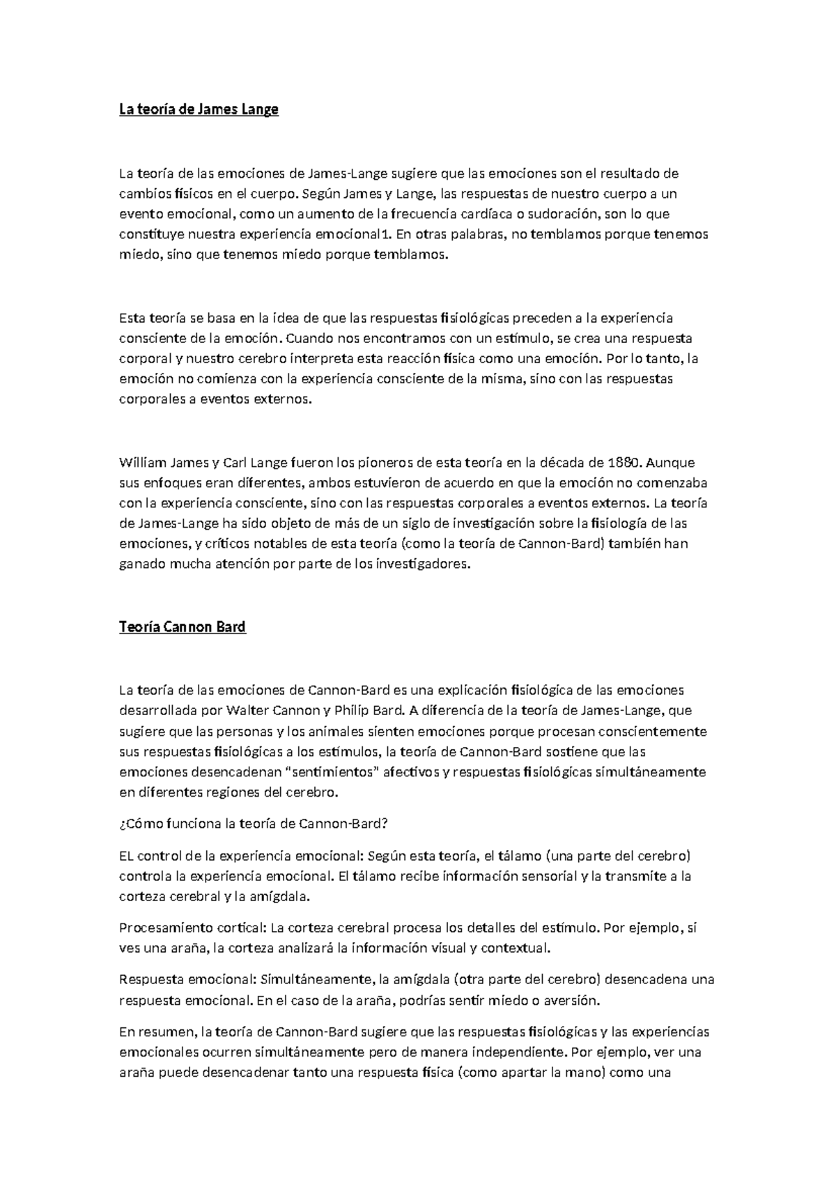 Bases biologicas Emociones - La teoría de James Lange La teoría de las ...