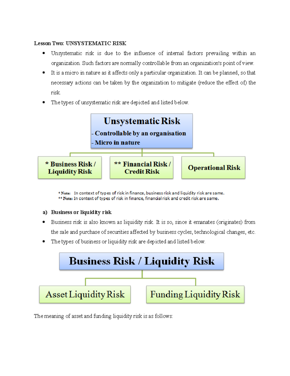 Unsystematic Risk - Copy - Lesson Two: UNSYSTEMATIC RISK Unsystematic ...