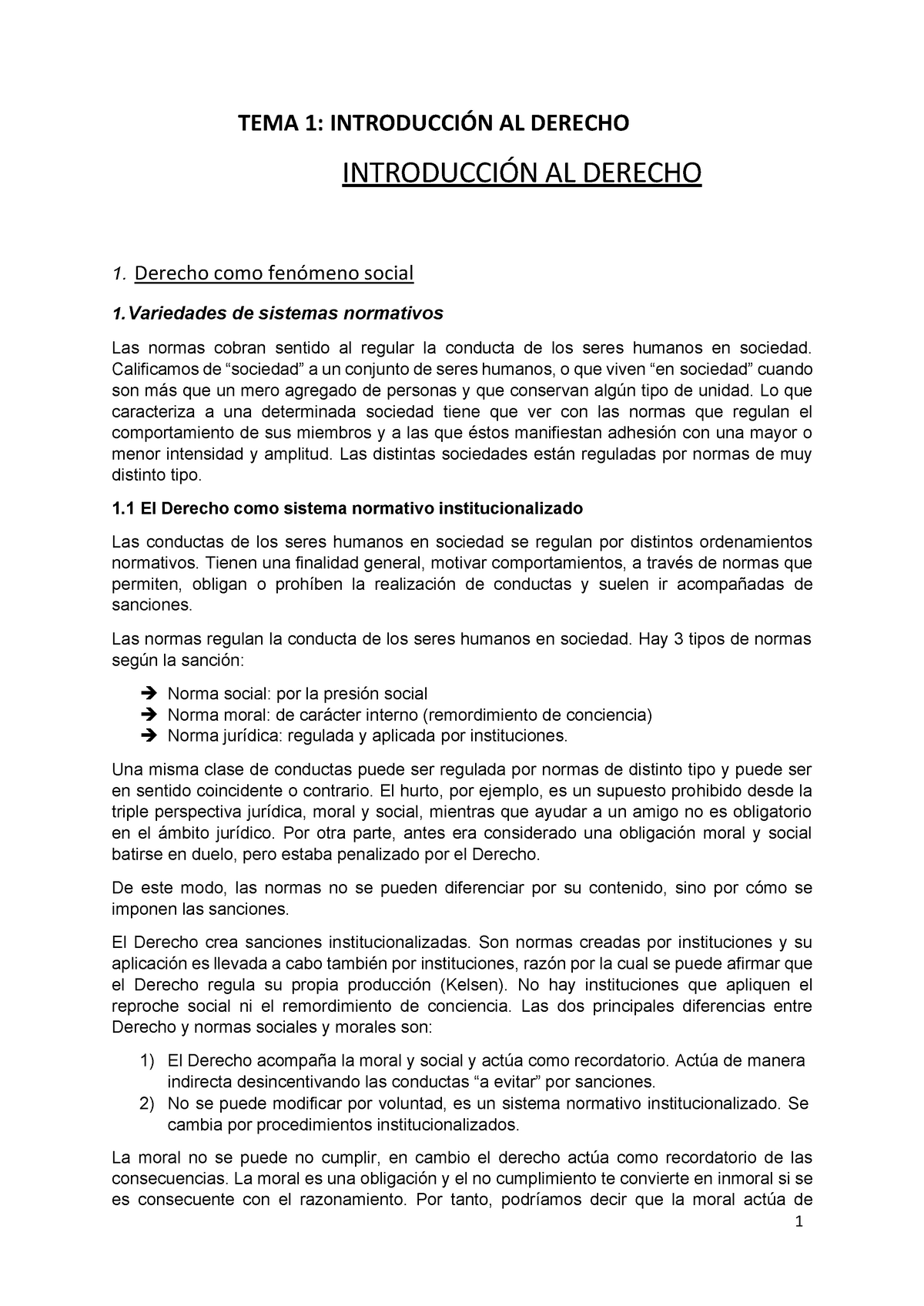 TEMA 1- Intro AL Derecho - TEMA 1: INTRODUCCIÓN AL DERECHO INTRODUCCIÓN ...