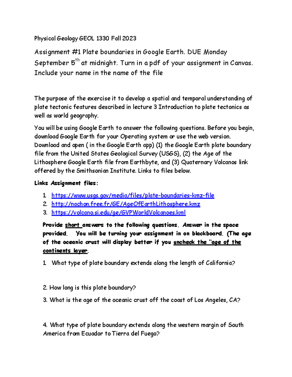 plate boundaries assignment