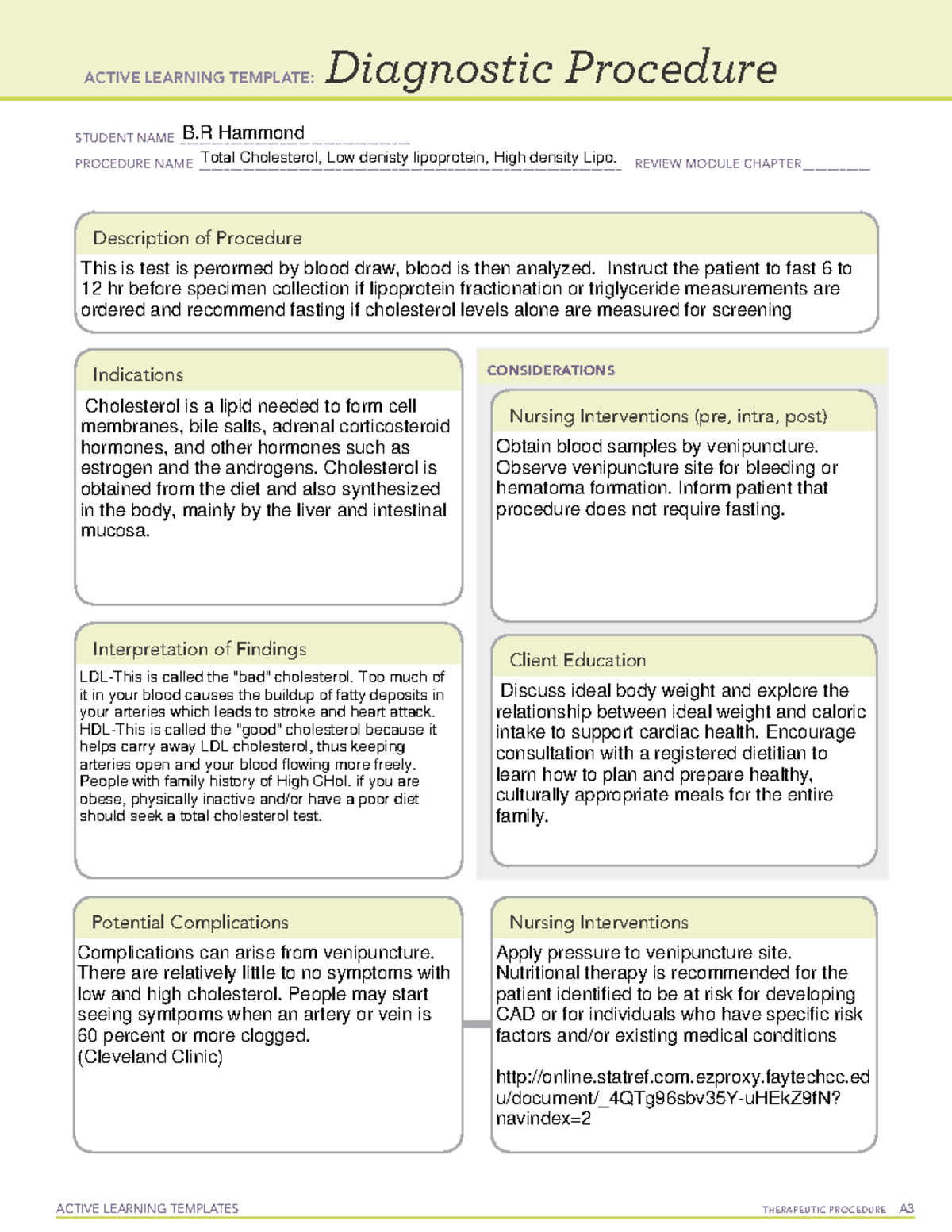 Total Cholesterol - Diagnostic template - ACTIVE LEARNING TEMPLATES ...