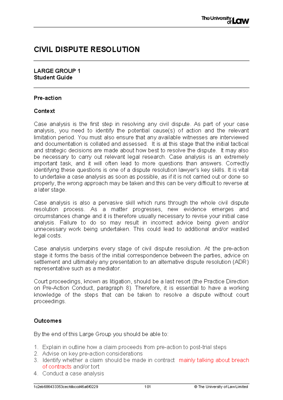Civil dispute notes lg1 student guide - CIVIL DISPUTE RESOLUTION LARGE ...