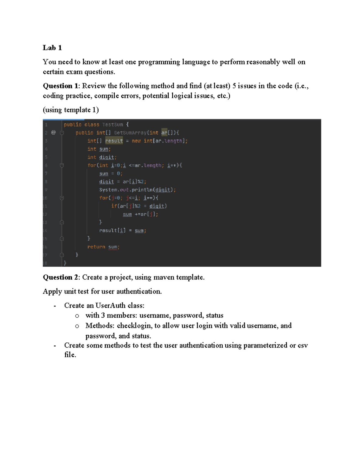 Lab1 Unit Testing - Lab 1 You need to know at least one programming ...