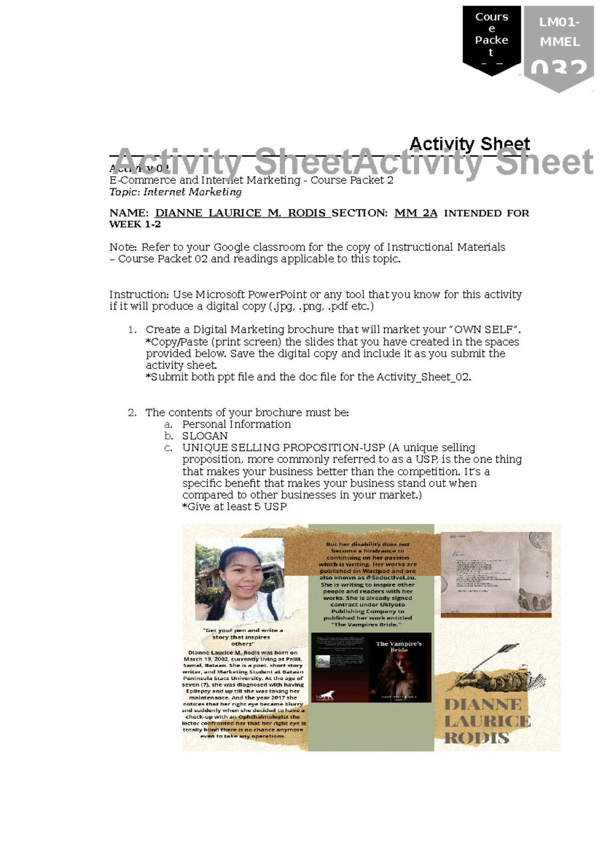 Activity Sheet 02 Dianne Laurice M. Rodis - Activity Sheet Activity 02 ...
