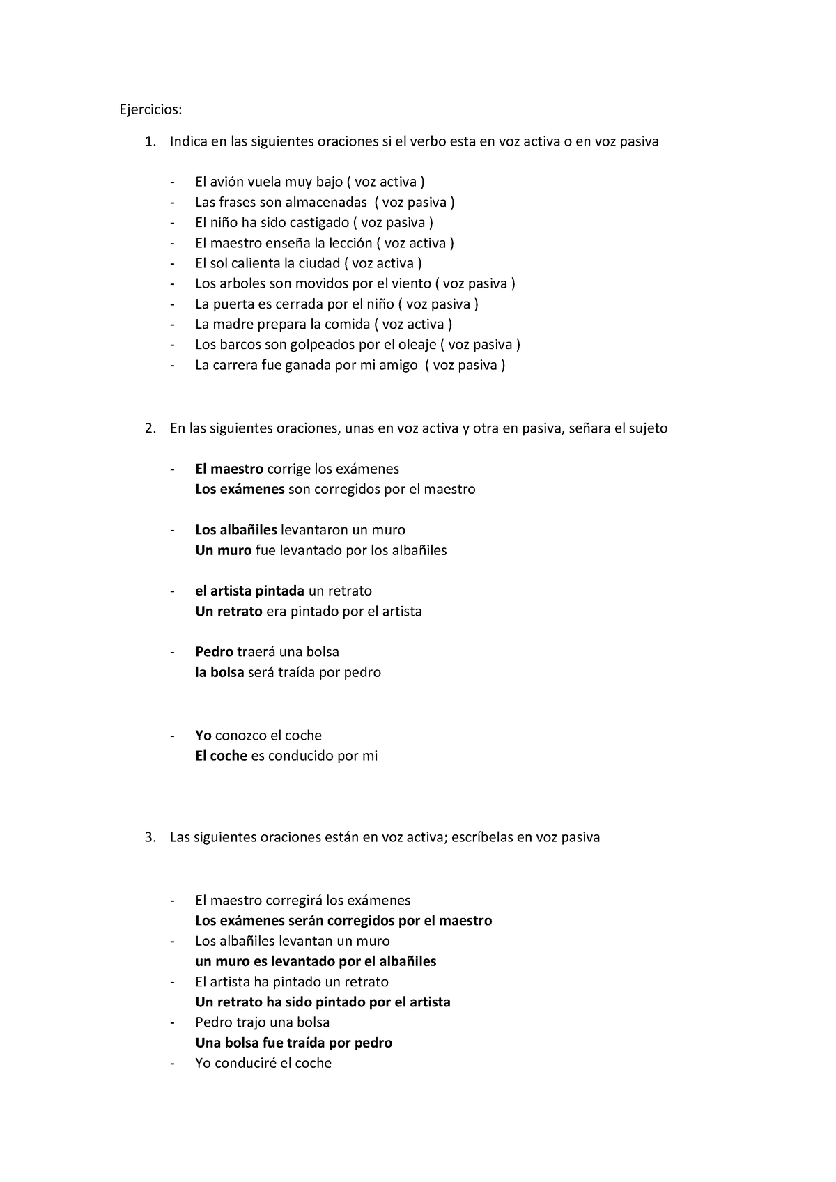 Actividad Voz Pasiva Y Activa Letra Ejercicios Indica En Las