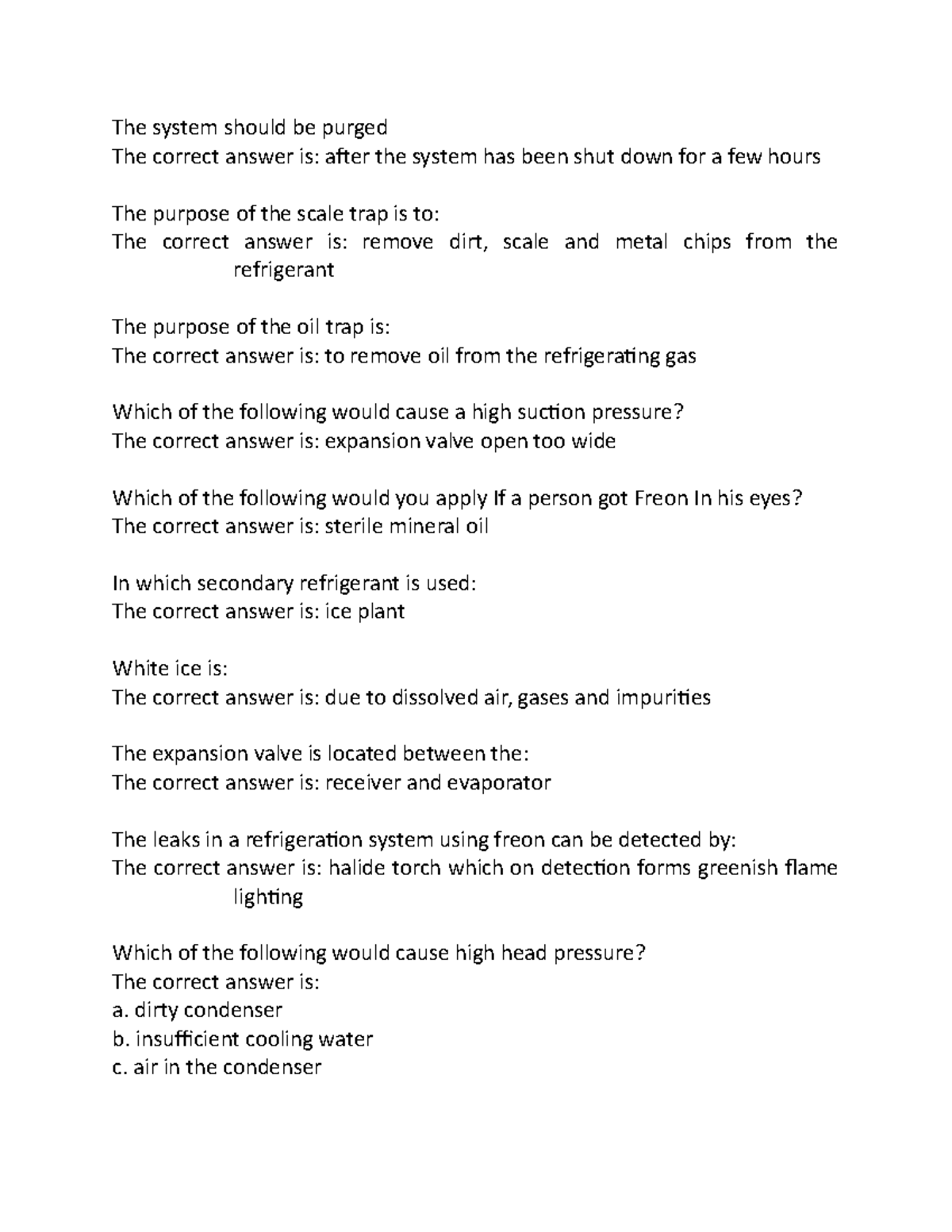 Mechanical Engineering Questions The System Should Be Purged The Mechanical Engineering Questions The System Should Be Purged The