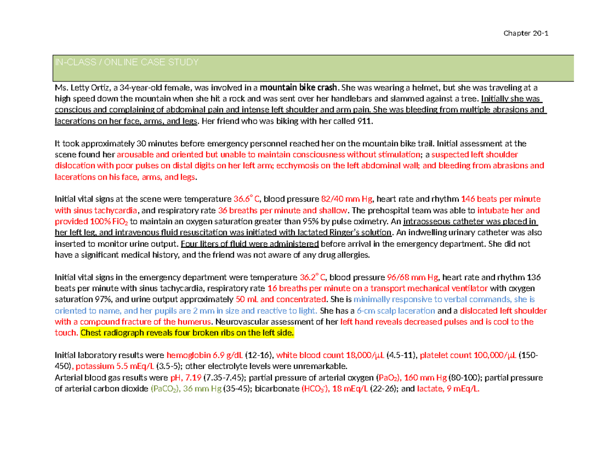 Trauma Case Study- Letty Ortiz - Chapter 20- 1 IN-CLASS / ONLINE CASE ...
