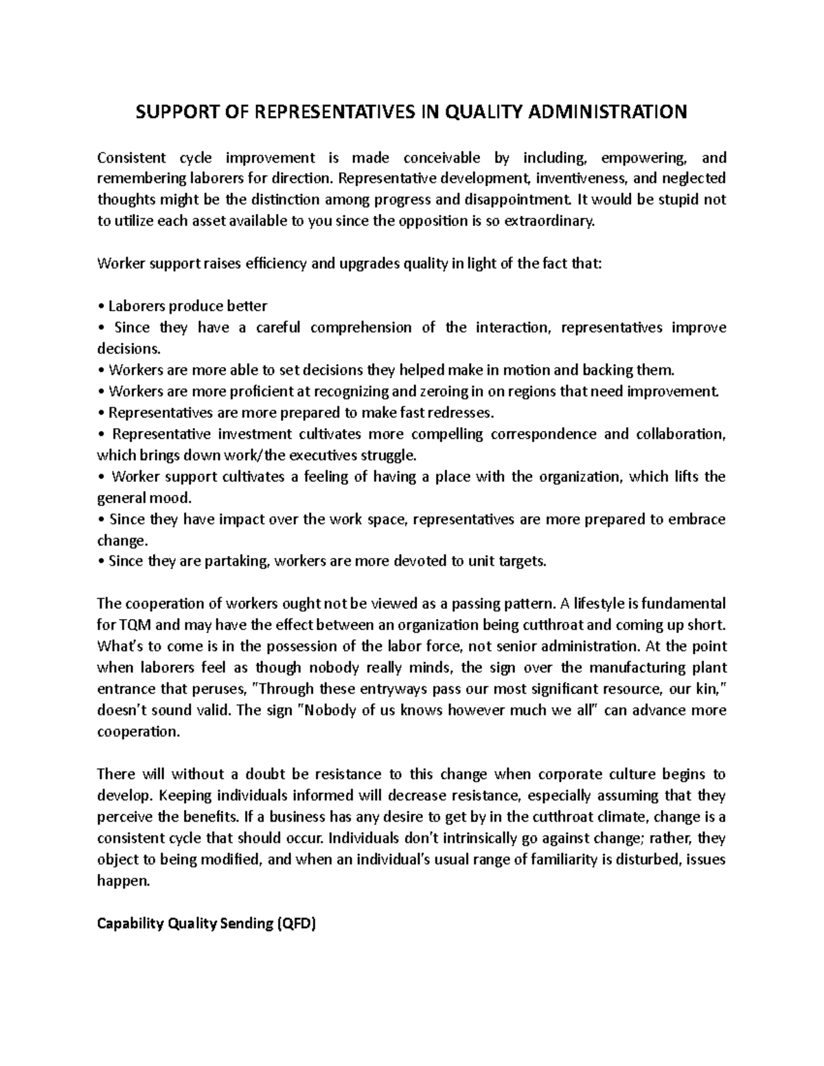 Support OF Representatives IN Quality Administration - SUPPORT OF ...