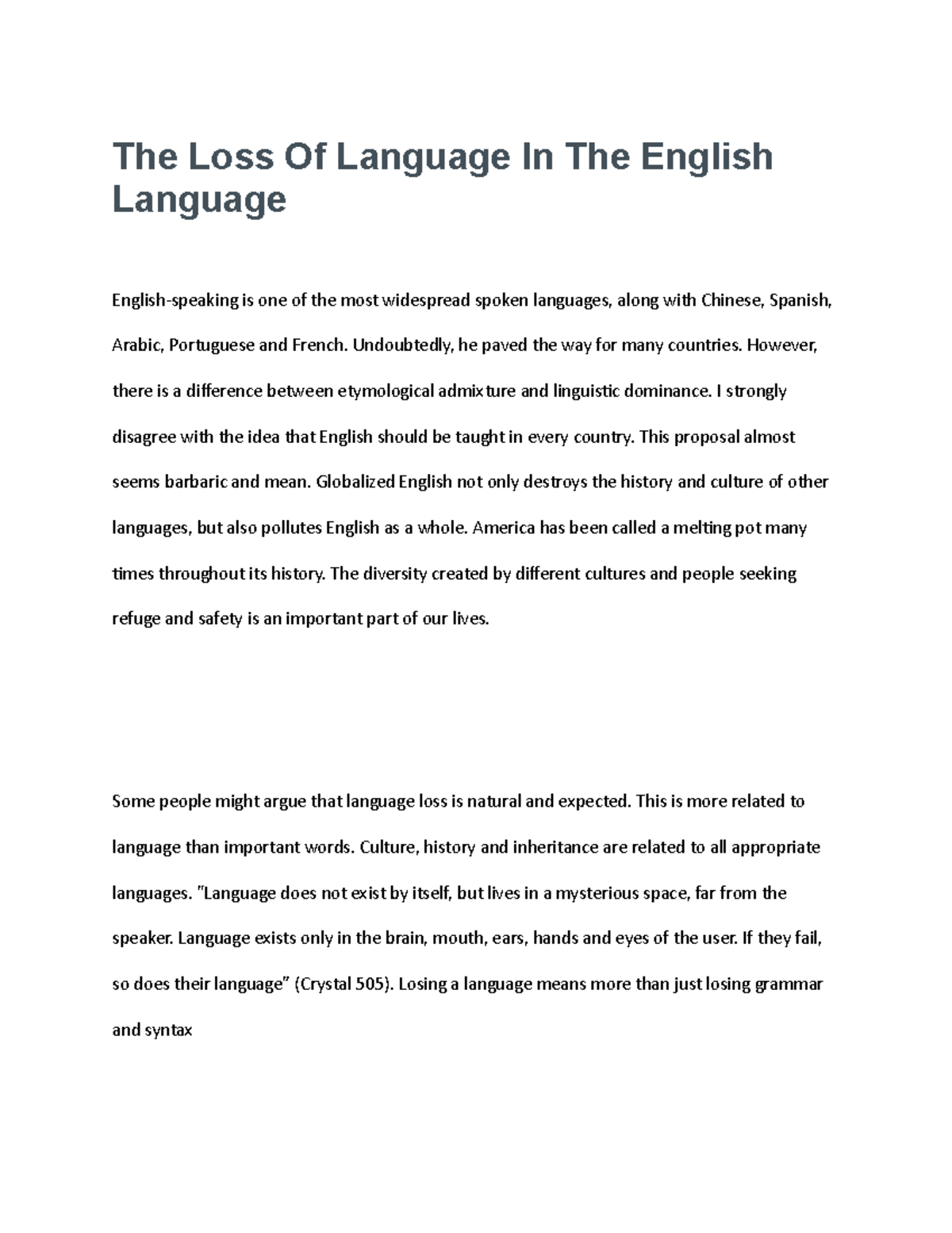 essay about language loss