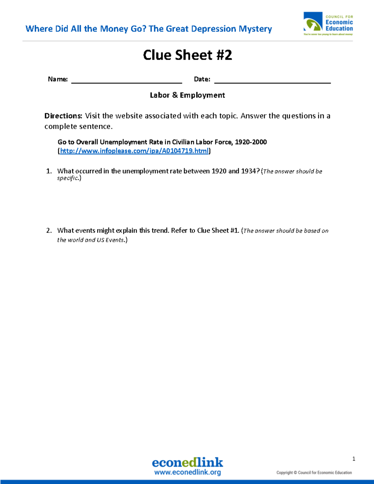 Where did all the money go - Clue Sheet Labor & Employment Directions ...