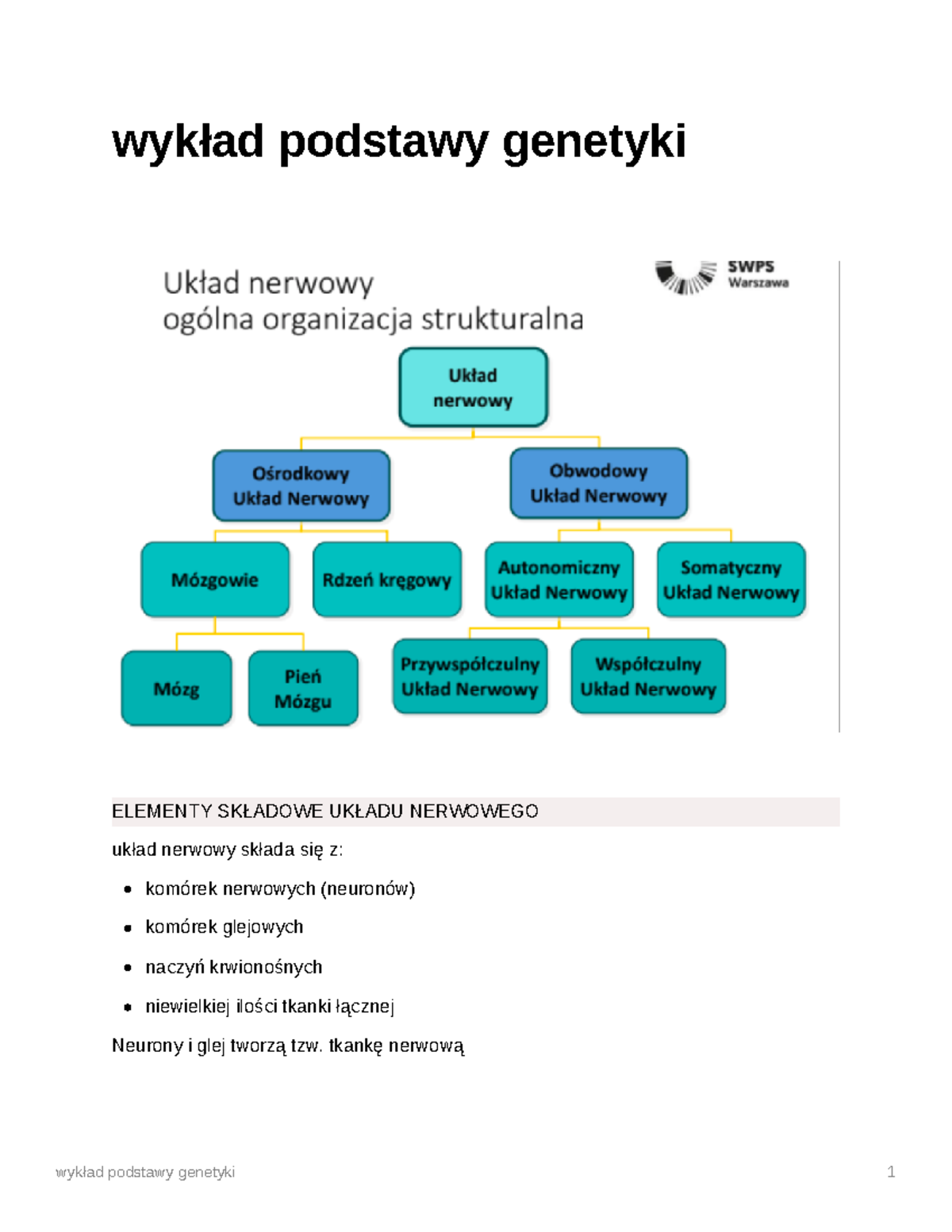 Biologiczne Podstawy Zachowania Podstawy Genetyki - Wykład Podstawy ...