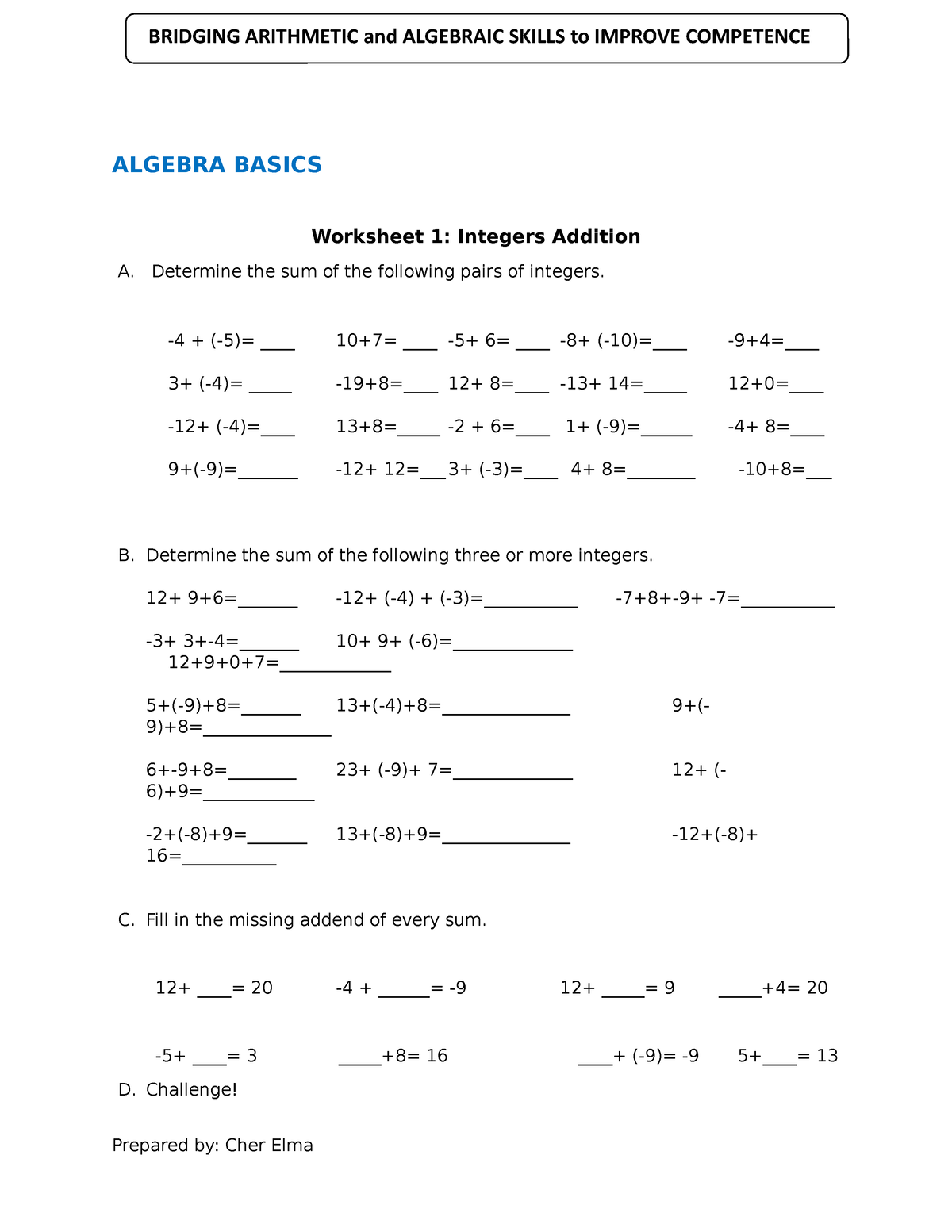 algebra-basics-basic-math-algebra-basics-worksheet-1-integers