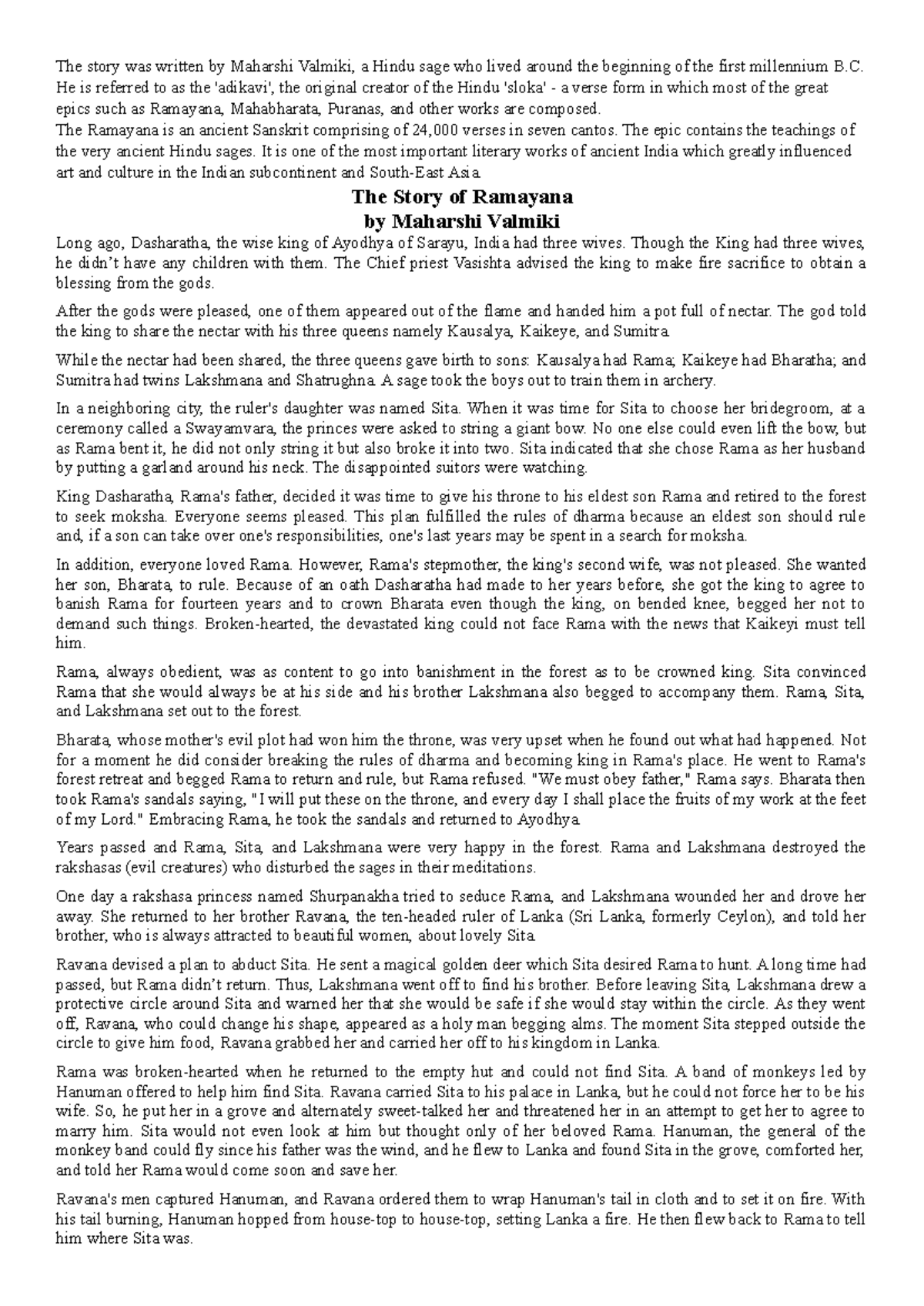 Ramayana - Story map - The story was written by Maharshi Valmiki, a ...
