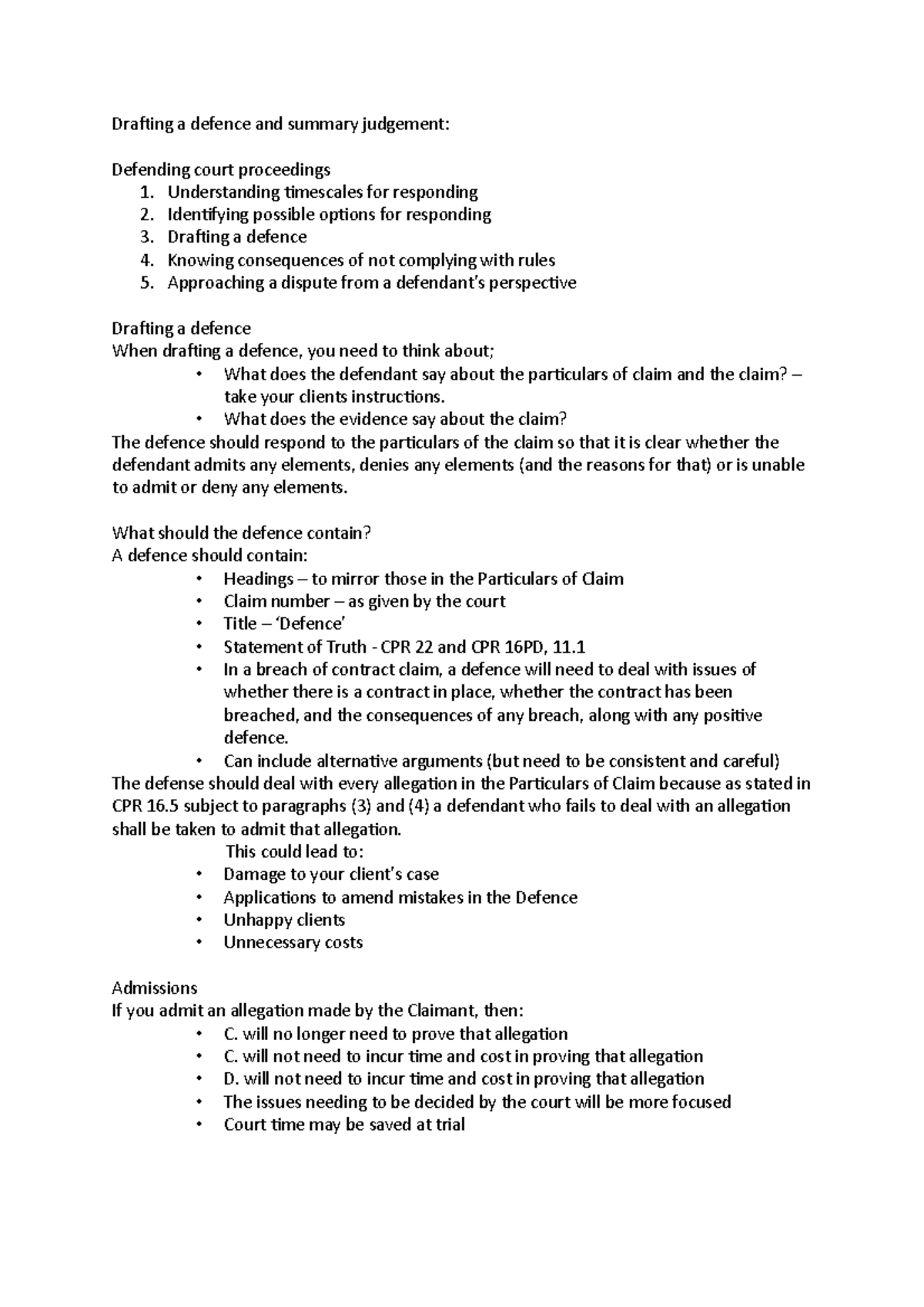 Drafting a defence and summary judgement - Drating a defence and ...