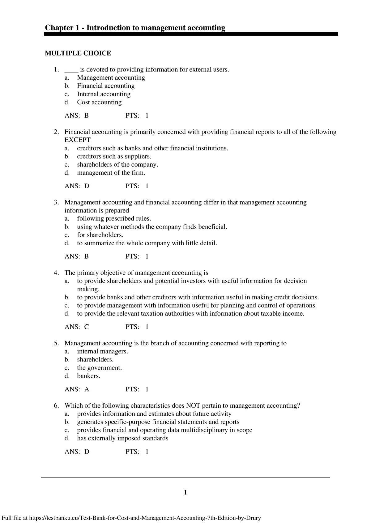 Chapter 1 Introduction to management acc - 1 Chapter 1 - Introduction ...