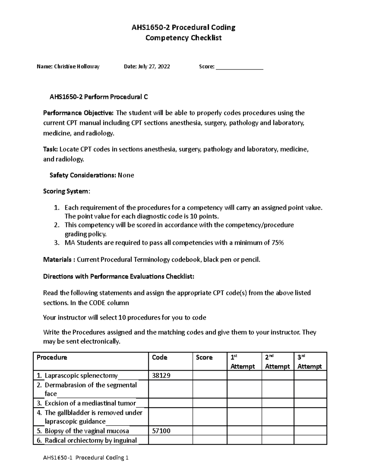 ahs1650-2-procedural-coding-competency-checklist-ahs1650-2-procedural