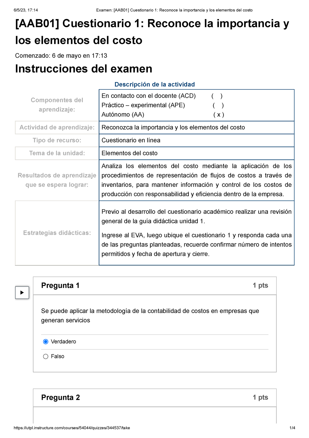 Examen [AAB01] Cuestionario 1 Reconoce La Importancia Y Los Elementos ...