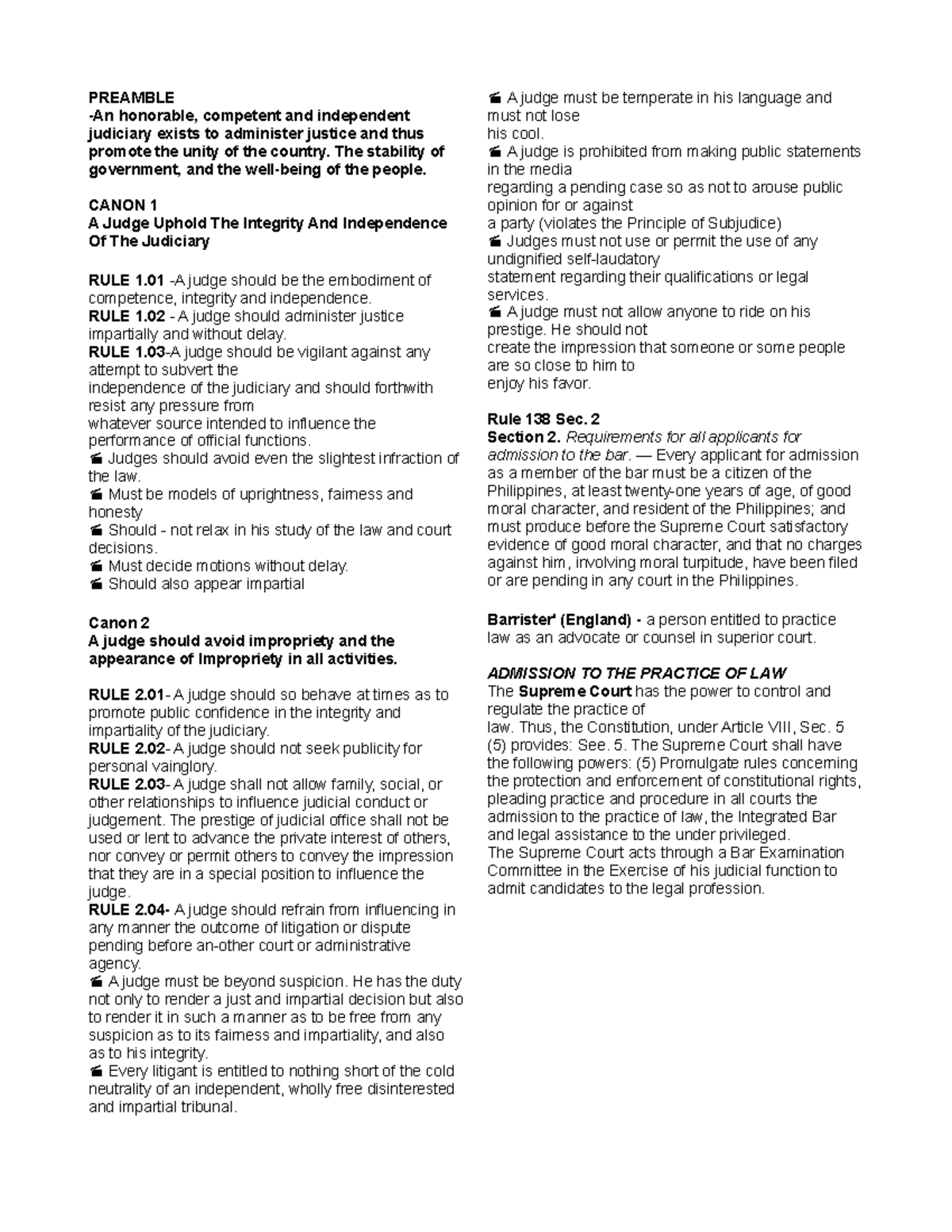 Legal ethics notes - PREAMBLE -An honorable, competent and independent ...