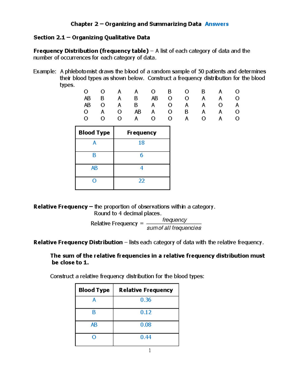 Chapter 2 Answers Chapter 2 Organizing and Summarizing Data Answers Section 2 Organizing