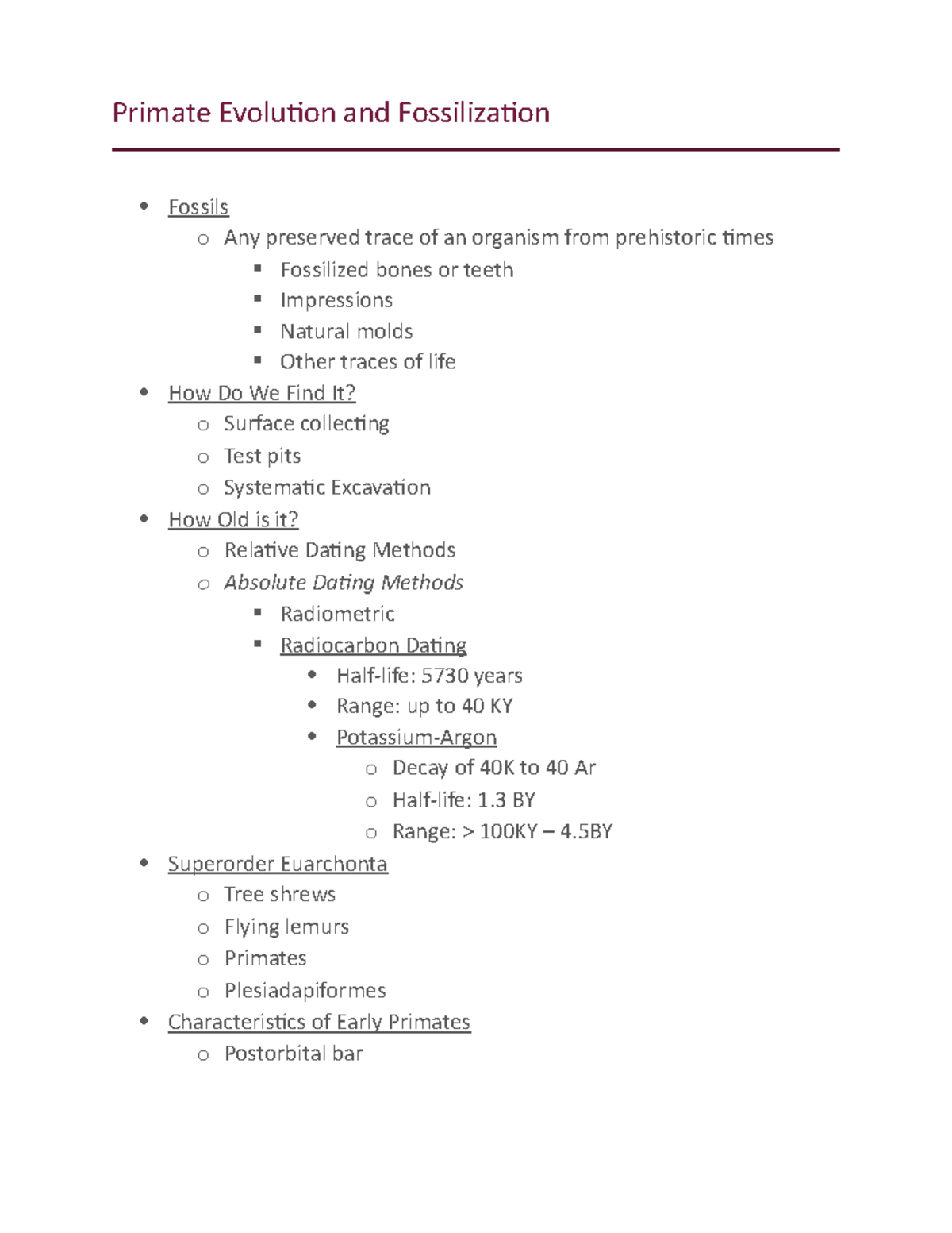 Primate Evolution and Fossilization - , Proconsul) o Generalized ...