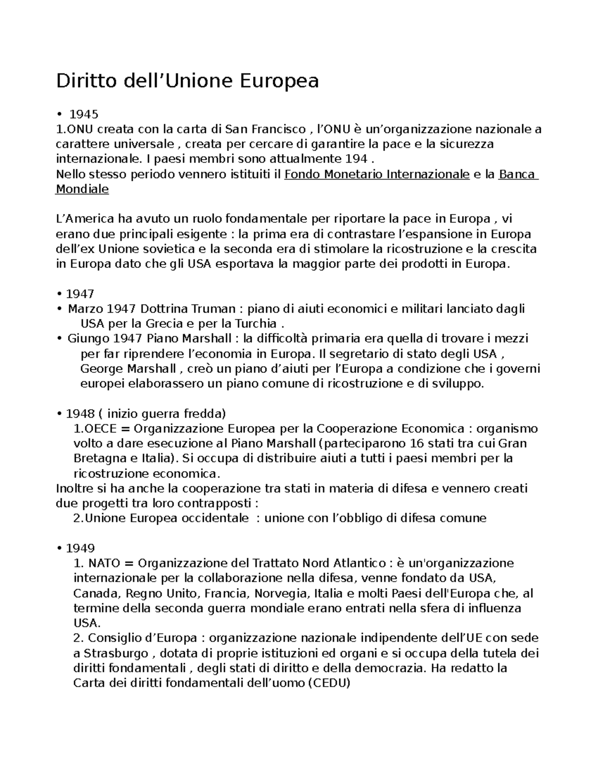 Diritto Unione Europea Diritto dell’Unione Europea