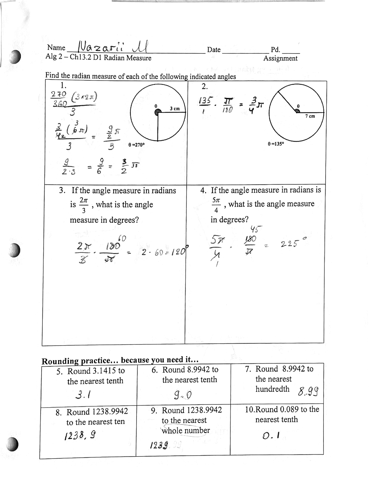 radian angle measurement common core algebra 2 homework answers