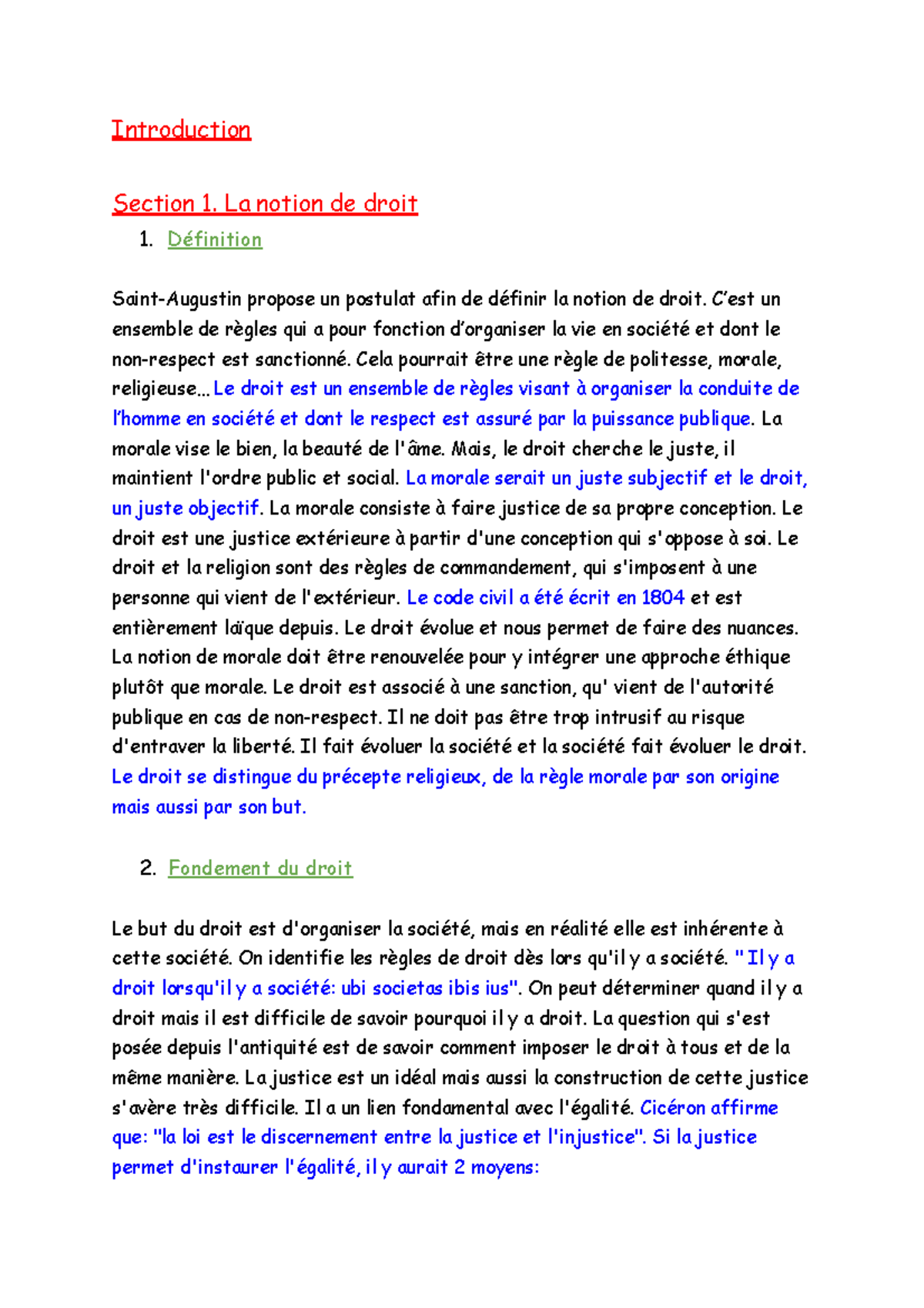 Fiche De Revision Intro Général Au Droit - Introduction Section 1. La ...