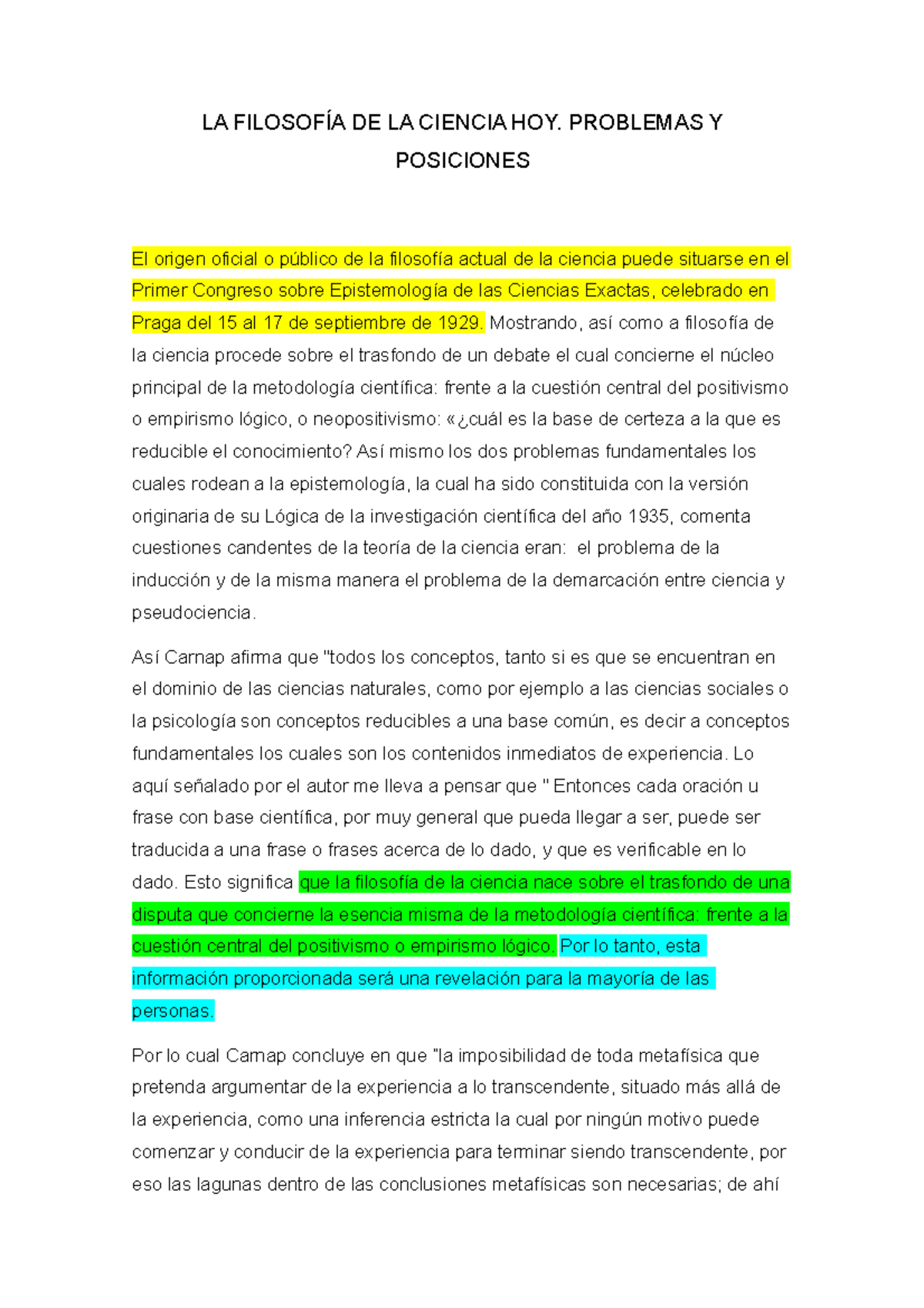 Reseña de la Filosofía de la ciencia hoy LA FILOSOFÍA DE LA CIENCIA