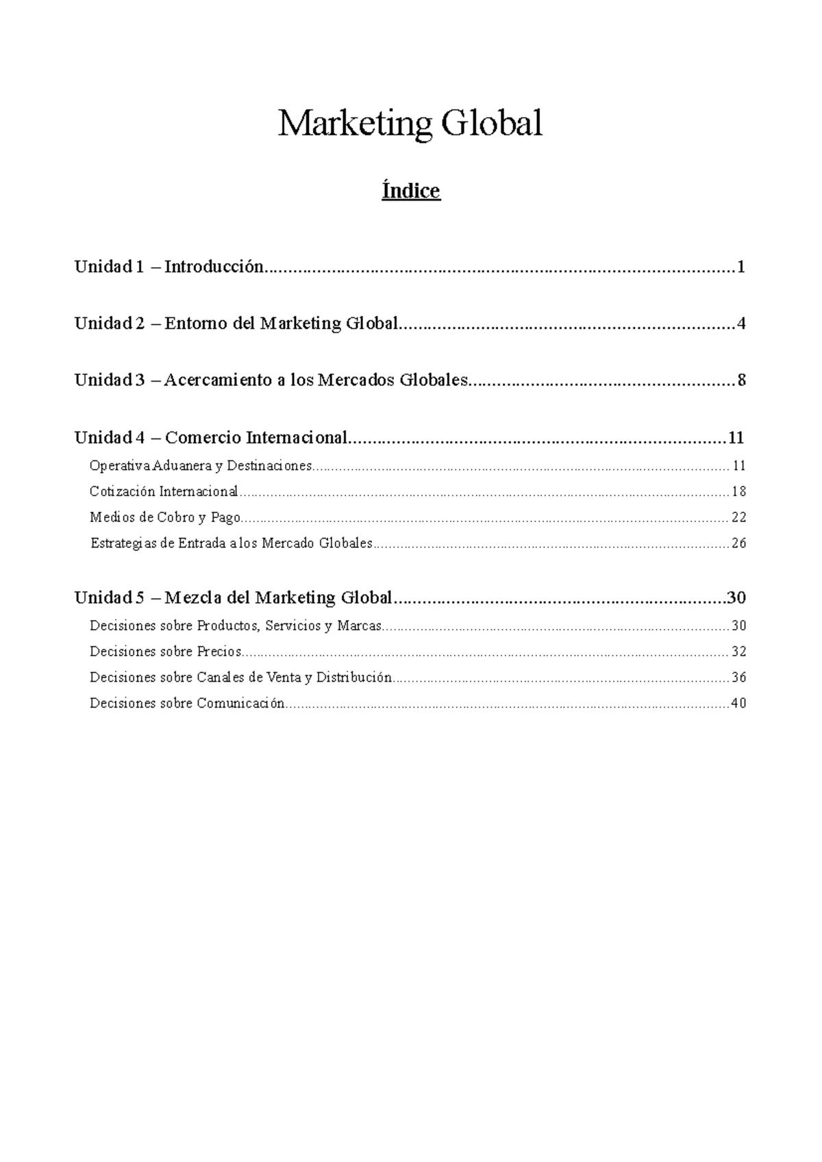 Marketing Global - Marketing Global Unidad 1 – - Studocu
