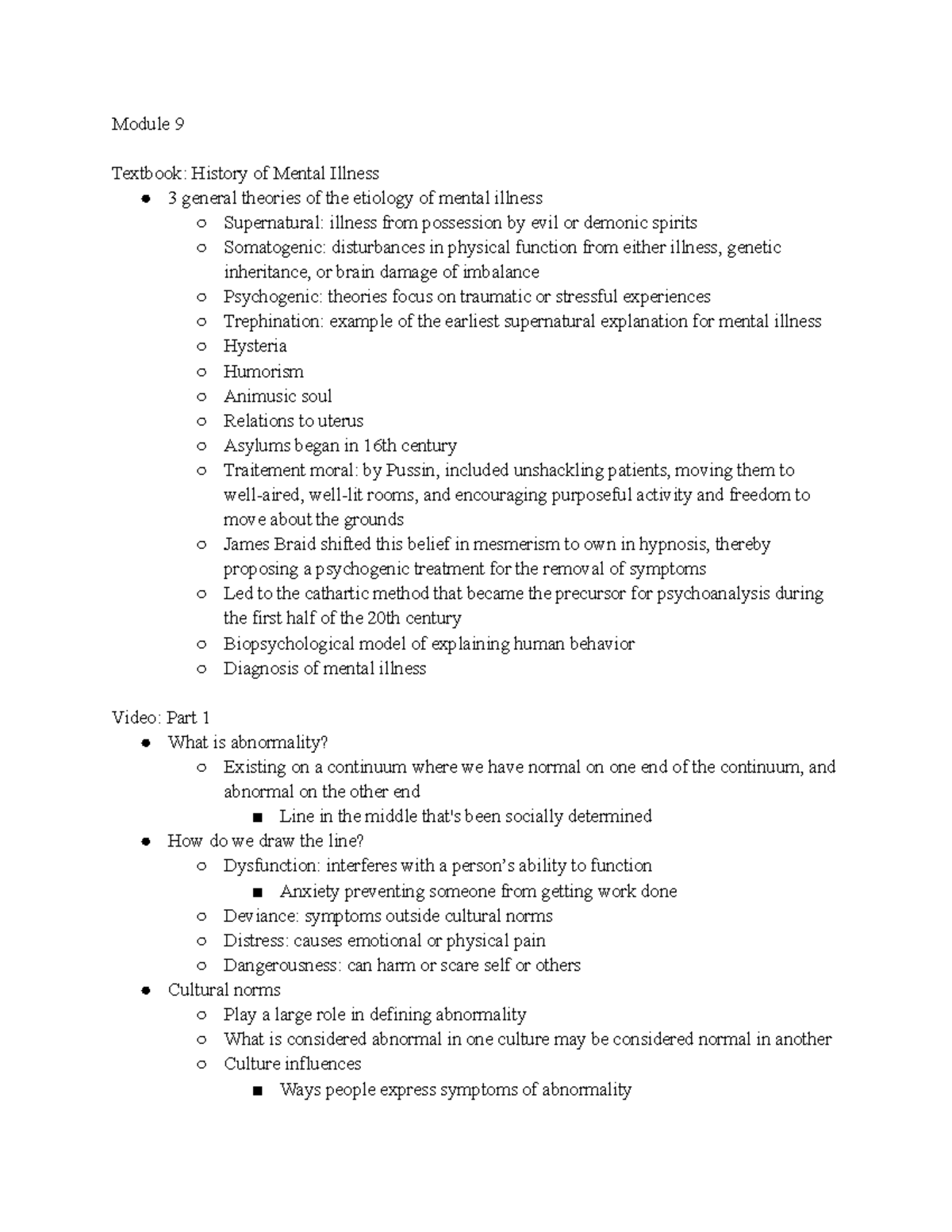 Module 9 Module 9 Textbook History Of Mental Illness 3 General