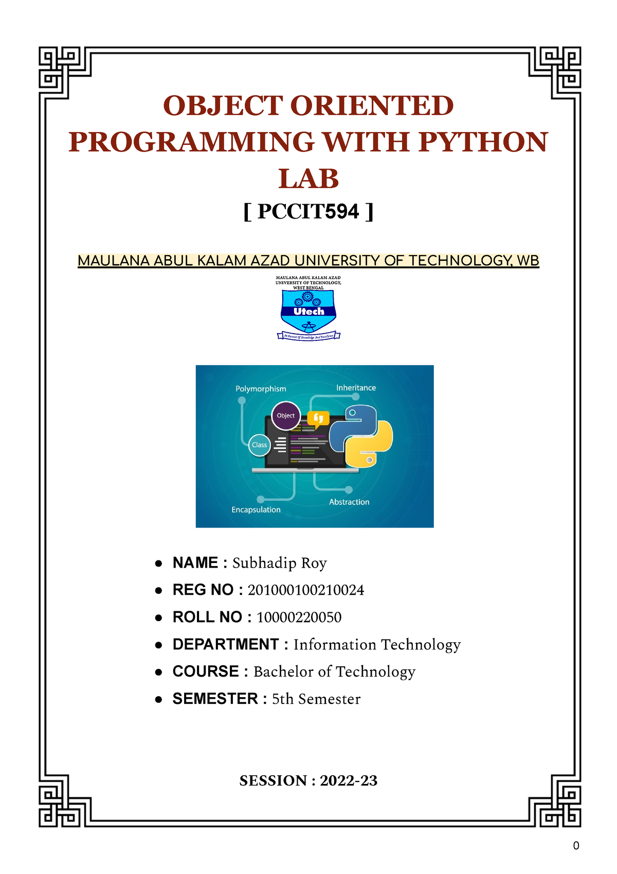 OOPS LAB Manual - OBJECT ORIENTED PROGRAMMING WITH PYTHON LAB [ PCCIT ...