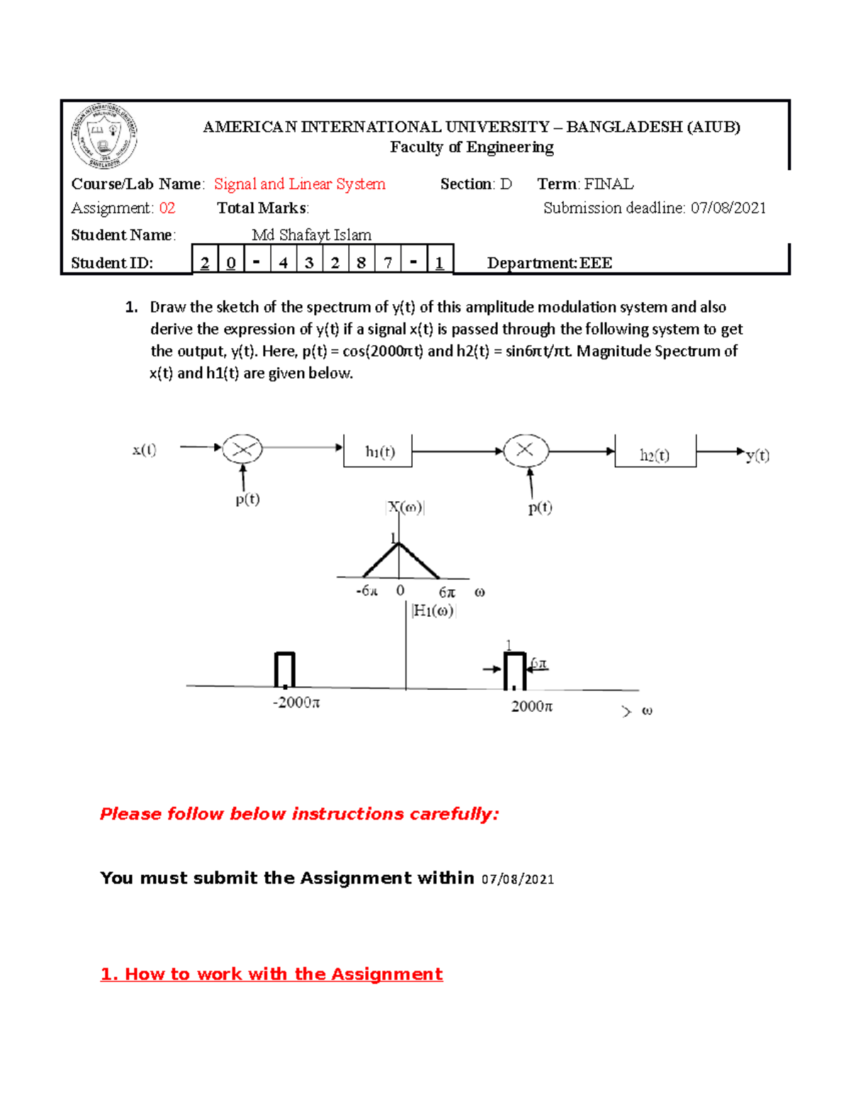 Assignment Final 2 signal EEE - AMERICAN INTERNATIONAL UNIVERSITY ...
