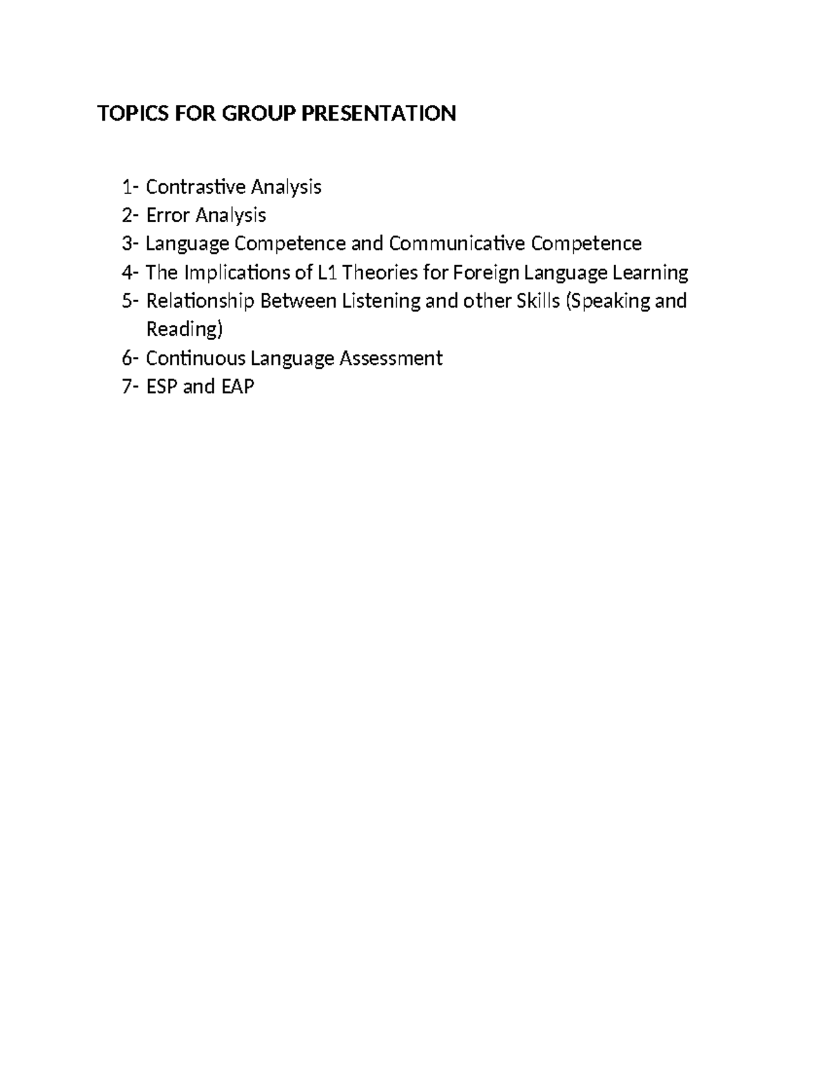 Year III Topics FOR Group Presentation - Metodologia de ensino - TOPICS ...